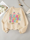 Women'WB shield Letter & Floral Print Drop Shoulder Sweatshirt, Casual Long Sleeve Round Neck Pullover for Spring & Fall,...