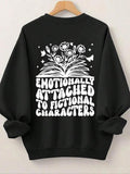 Women'WB shield Letter & Floral Print Drop Shoulder Sweatshirt, Casual Long Sleeve Round Neck Pullover for Spring & Fall,...