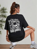 Women'WB shield Letter & Floral Print Half Sleeve Tee, Trendy Casual Drop Shoulder T-shirt, Vintage Graphic Tees, Graphic...