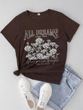 Women'WB shield Letter & Floral Print Round Neck Short Sleeve Tee, Summer TNF Women, Casual Summer Crewneck Graphic...