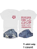 Women'WB shield Letter & Floral Print Round Neck Tee, Casual Short Sleeve Crew Neck T-shirt for Summer Beach Vacation,...