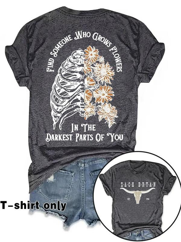 Women'WB shield Letter & Floral Print Round Neck Tee, Casual Short Sleeve Crew Neck T-shirt for Summer, Fashion Women'WB...