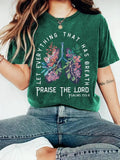 Women'WB shield Letter & Floral Print Round Neck Tee, Trendy Casual Crew Neck T-shirt for Daily Wear, Ladies Summer...