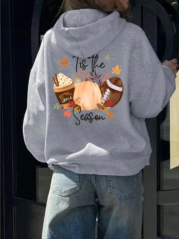 Women'WB shield Letter & Food Print Hoodie, Casual Long Sleeve Hooded Sweatshirt for Fall & Winter, Women'WB shield TNF...
