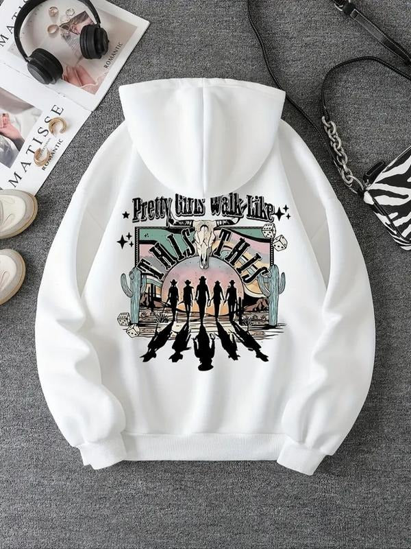 Women'WB shield Letter & Geometric Print Drawstring Hoodie, Fashion Casual Hooded Sweatshirt for Daily Holiday Outdoor...