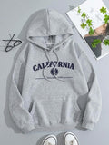 Women'WB shield Letter & Geometric Print Drawstring Pocket Hoodie, Casual Long Sleeve Hooded Sweatshirt for Fall &...
