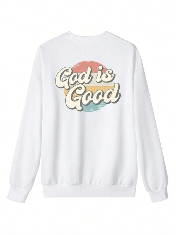 Women'WB shield Letter & Geometric Print Drop Shoulder Sweatshirt, Casual Long Sleeve Round Neck Pullover for Fall &...