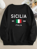 Women'WB shield Letter & Geometric Print Drop Shoulder TNF Lined Sweatshirt, Casual Long Sleeve Round Neck Pullover for...