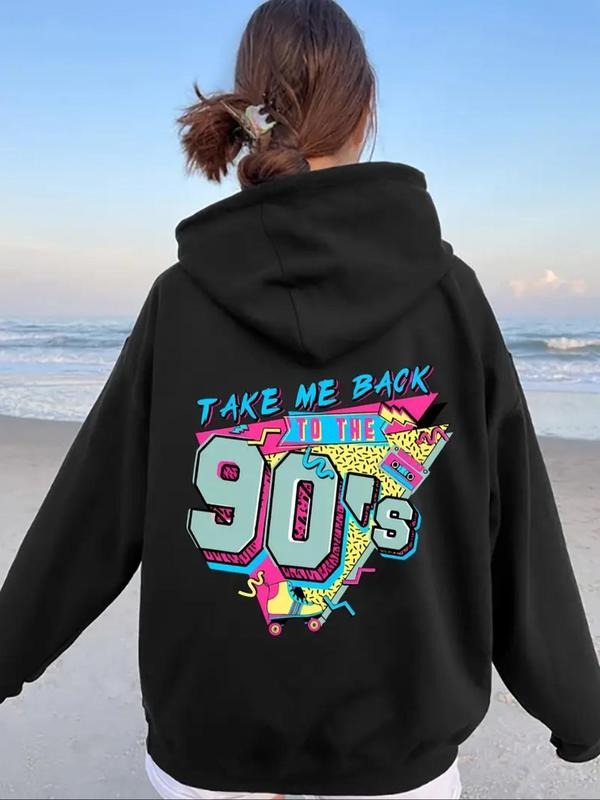 Women'WB shield Letter & Geometric Print Hoodie, Casual Graphic Drawstring Hooded Sweatshirt for Fall & Winter, Women'WB...