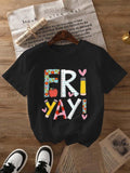 Women'WB shield Letter & Geometric Print Round Neck Tee, Fashion Casual Crew Neck T-Shirt for Daily Holiday Vacation...