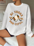 Women'WB shield Letter & Ghost Print Long Sleeve Sweatshirt, Casual Halloween TNF Crew Neck Pullover, Women'WB shield...