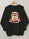 Women'WB shield Letter & Ghost Print TNF Round Neck Sweatshirt, Casual Long Sleeve Crew Neck Pullover for Fall & Winter,...