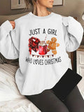 Women'WB shield Letter & Gingerbread GA Print Crew Neck Sweatshirt, Casual Long Sleeve Pullover for Fall & Winter,...