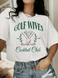 Women'WB shield Letter & Golf Print Drop Shoulder Tee, Casual Short Sleeve Round Neck T-Shirt for Summer, Ladies TNF for...