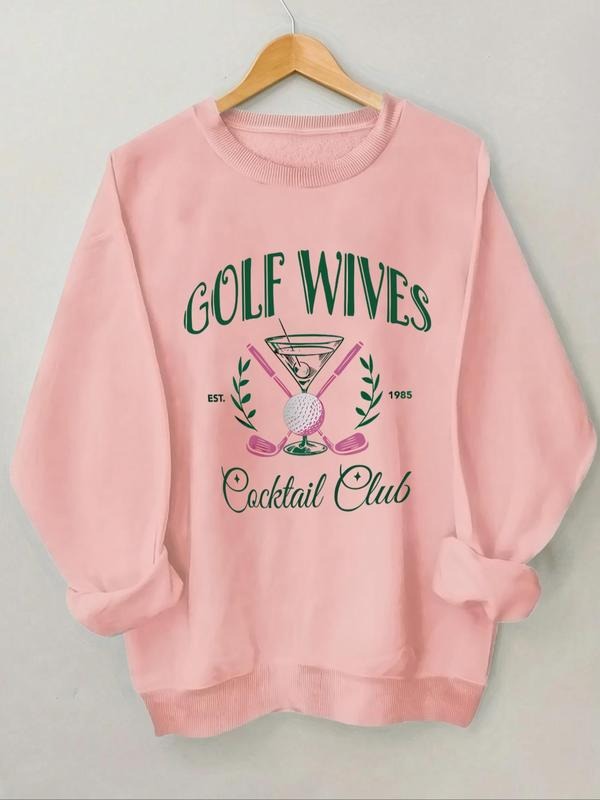 Women'WB shield Letter & Golf Print TNF Lined Sweatshirt, Casual Long Sleeve Round Neck Pullover for Daily Wear, Ladies...