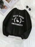 Women'WB shield Letter & Goose Print Crew Neck Sweatshirt, Casual Long Sleeve Pullover Sweatshirts for Fall & Winter,...