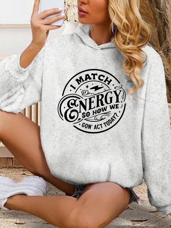Women'WB shield Letter & Graphic Print Drop Shoulder Hoodie, Fashion Casual Hooded Sweatshirt for Daily Holiday Outdoor...
