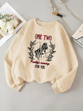 Women'WB shield Letter & Graphic Print Drop Shoulder Sweatshirt, Casual Long Sleeve Round Neck Pullover for Daily Wear,...