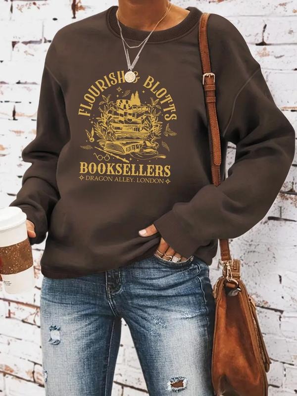Women'WB shield Letter & Graphic Print Round Neck Pullover, Fashion Casual Crew Neck Sweatshirt for Daily Holiday Outdoor...