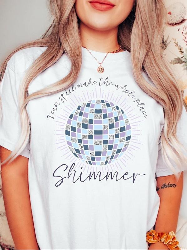 Women'WB shield Letter & Graphic Print Round Neck Tee, Music Festival Essentials Outfit, Fashion Casual T-shirt for Daily...