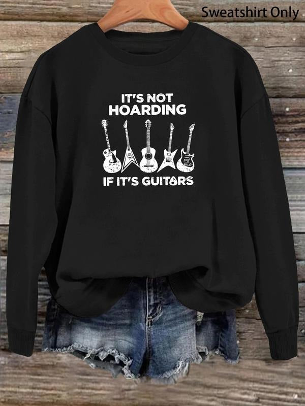Women'WB shield Letter & Guitar Print Drop Shoulder Sweatshirt, Casual Long Sleeve Round Neck Pullover for Fall & Winter,...