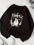 Women'WB shield Letter & Guitar Print Round Neck Pullover, Casual Long Sleeve Crew Neck Sweatshirt for Fall & Winter,...
