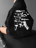 Women'WB shield Letter & Gun Print Drawstring Pocket Hoodie, Casual Drop Shoulder Long Sleeve Hooded Sweatshirt, Ladies...