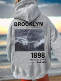 Women'WB shield Letter & Hand Print Drop Shoulder TNF Lined Hoodie, Fashion Casual Drawstring Pocket Hooded Sweatshirt...