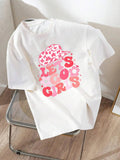 Women'WB shield Letter & Hat Print Round Neck Tee, Fashion Casual Crew Neck T-Shirt for Daily Holiday Vacation Outdoor...