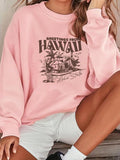 Women'WB shield Letter & Hawaii Print Round Neck Pullover, Casual Long Sleeve Crew Neck Sweatshirt for Fall & Winter,...