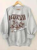 Women'WB shield Letter & Hawaiian Graphic Print Crew Neck Sweatshirt, Casual Long Sleeve Pullover, Women'WB shield Fall &...