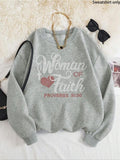 Women'WB shield Letter & Heart & Cross Print Crew Neck Sweatshirt, Casual Long Sleeve Pullover for Fall & Winter,...