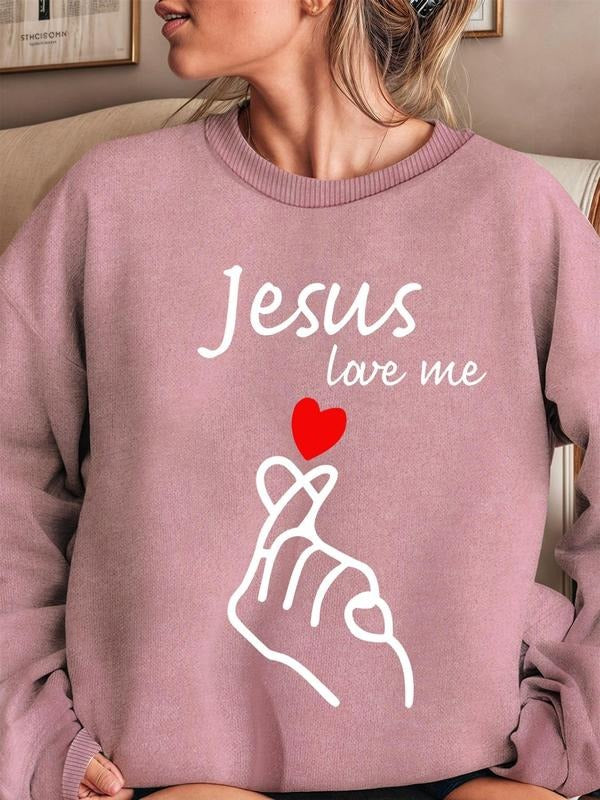 Women'WB shield Letter & Heart Graphic Print Crew Neck Sweatshirt, Casual Drop Shoulder Long Sleeve Pullover, Women'WB...