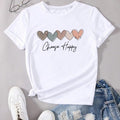 Women'WB shield Letter & Heart Graphic Print Round Neck Tee, Trendy Casual Short Sleeve T-shirt for Daily Wear, Ladies...
