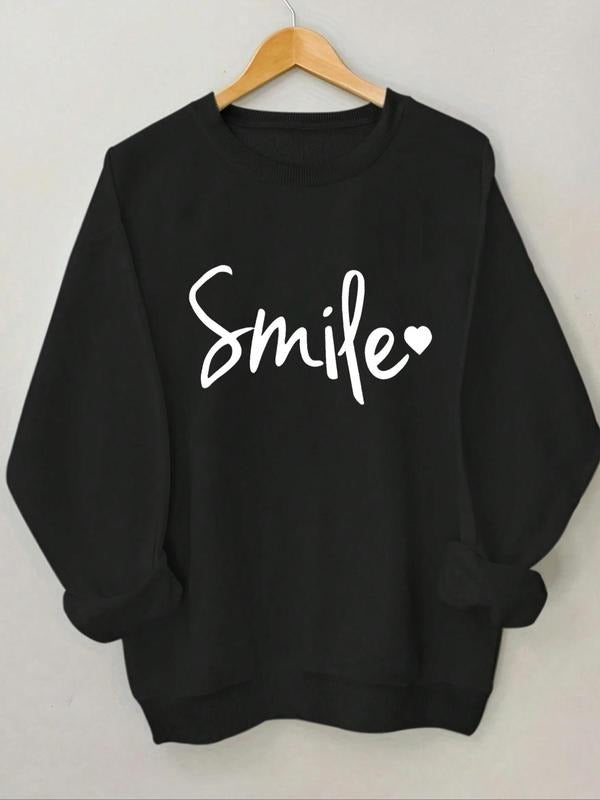 Women'WB shield Letter & Heart Print Crew Neck Sweatshirt, Casual Drop Shoulder Long Sleeve Pullover, Women'WB shield...