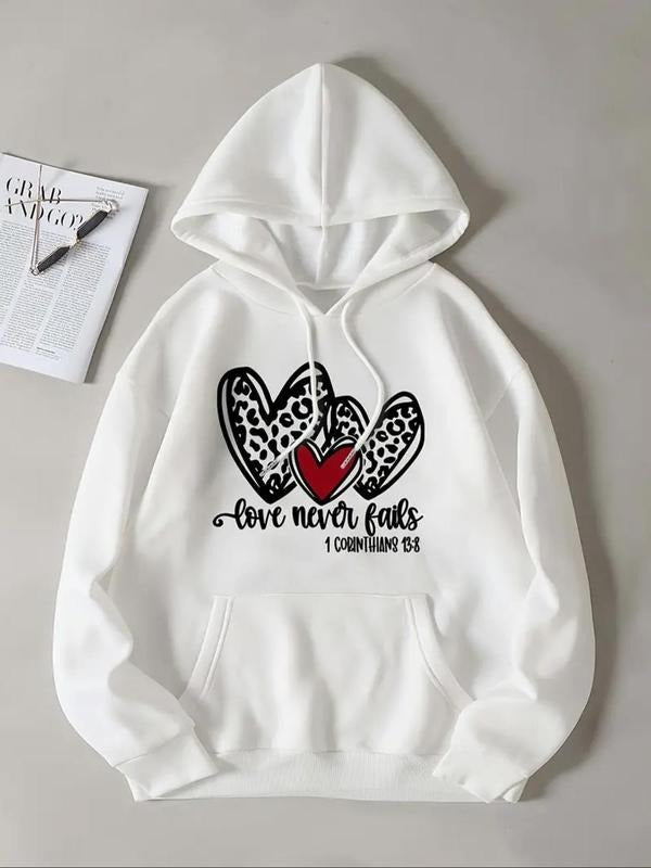 Women'WB shield Letter & Heart Print Drawstring Hoodie, Casual Long Sleeve Drawstring Hooded Sweatshirt for Fall &...