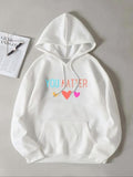 Women'WB shield Letter & Heart Print Drawstring Hoodie, Fashion Casual Hooded Sweatshirt for Daily Holiday Outdoor Wear,...