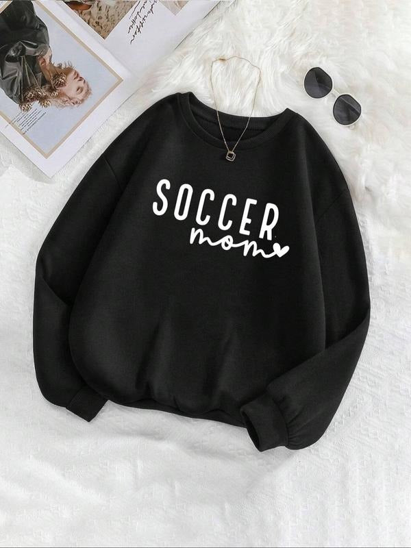 Women'WB shield Letter & Heart Print Drop Shoulder Sweatshirt, Casual Long Sleeve Round Neck Pullover for Fall & Winter,...