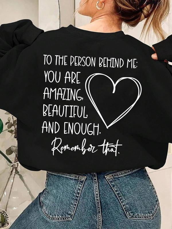 Women'WB shield Letter & Heart Print Drop Shoulder TNF Lined Sweatshirt, Casual Long Sleeve Round Neck Pullover for Fall...