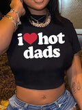 Women'WB shield Letter & Heart Print Round Neck Crop Tee, Street Fashion Casual Short Sleeve T-Shirt for Daily Holiday...