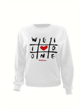 Women'WB shield Letter & Heart Print Round Neck Pullover, Casual Long Sleeve Crew Neck Sweatshirt for Fall & Winter,...