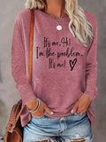Women'WB shield Letter & Heart Print Round Neck Tee, Casual Long Sleeve Crew Neck Top for Daily Wear, Ladies TNF for...