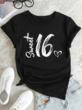 Women'WB shield Letter & Heart Print Round Neck Tee, Casual Short Sleeve Crew Neck T-Shirt for Summer, Fashion Women'WB...