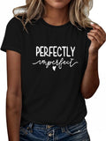 Women'WB shield Letter & Heart Print Round Neck Tee, Casual Short Sleeve Crew Neck T-shirt, Ladies Summer Outfit for...