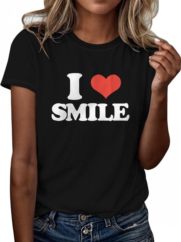 Women'WB shield Letter & Heart Print Round Neck Tee, Casual Short Sleeve Graphic T-shirt, Ladies Spiky hair fighters...