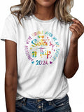 Women'WB shield Letter & Heart Print Round Neck Tee, Casual Short Sleeve T-shirt for Daily Wear, Ladies Spiky hair...
