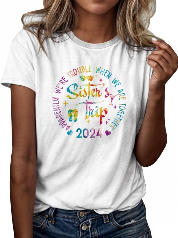 Women'WB shield Letter & Heart Print Round Neck Tee, Casual Short Sleeve T-shirt for Daily Wear, Ladies Spiky hair...