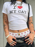 Women'WB shield Letter & Heart Print Round Neck Tee, Casual Slim-fitting Short Sleeve T-shirt, Ladies Summer TNF for...