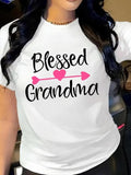Women'WB shield Letter & Heart Print Round Neck Tee, Fashion Casual Crew Neck Short Sleeve T-Shirt for Daily Outdoor...