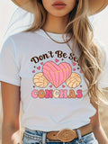 Women'WB shield Letter & Heart Print Round Neck Tee, Fashion Casual Short Sleeve T-shirt for Daily Outdoor Wear, Ladies...